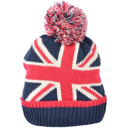 Union Jack Flag Bobble Knitted Beanie Hat