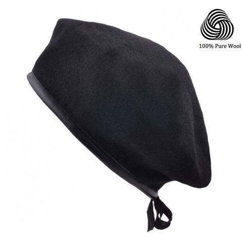 Maz 100% Pure Wool Military Army Beret - Black