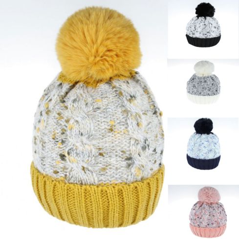 Maz Pom Pom Cable Knit Beanies with Warm Liner Multiple Colours  