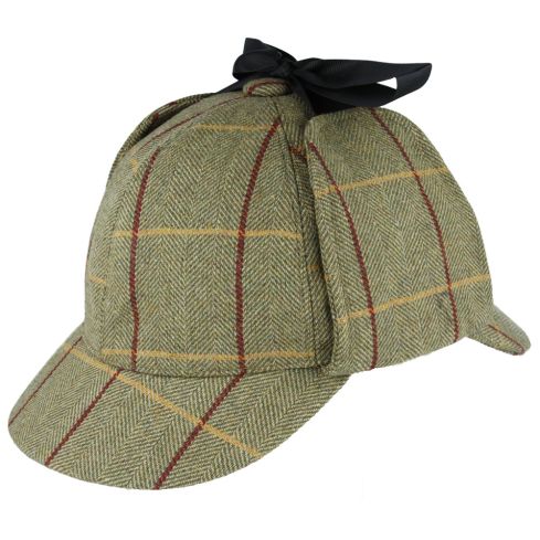 Maz Wool Check Tweed Sherlock Holmes Deerstalker Hat - Green
