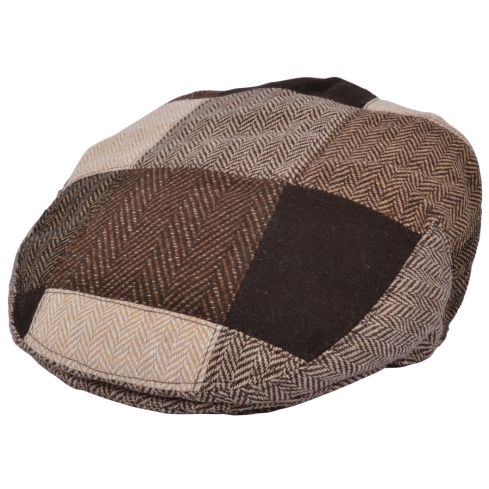 Maz Trendy Tweed Patch Flat Cap - Brown