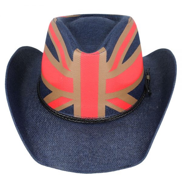 Union Jack Cowboy Hat With Stiff Paper & Pu Band - Navy-Brown