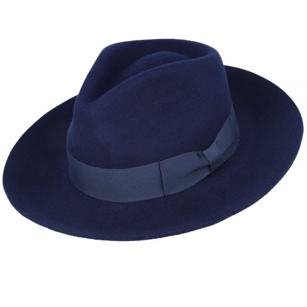 Gladwin Bond Grace Snap-Brim Wool Fedora Hat - Navy