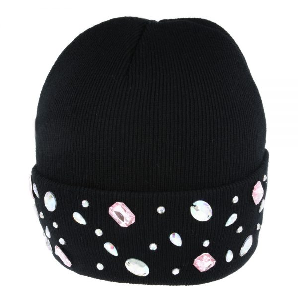 Maz Diamonds Knitted Beanie Hat - Black