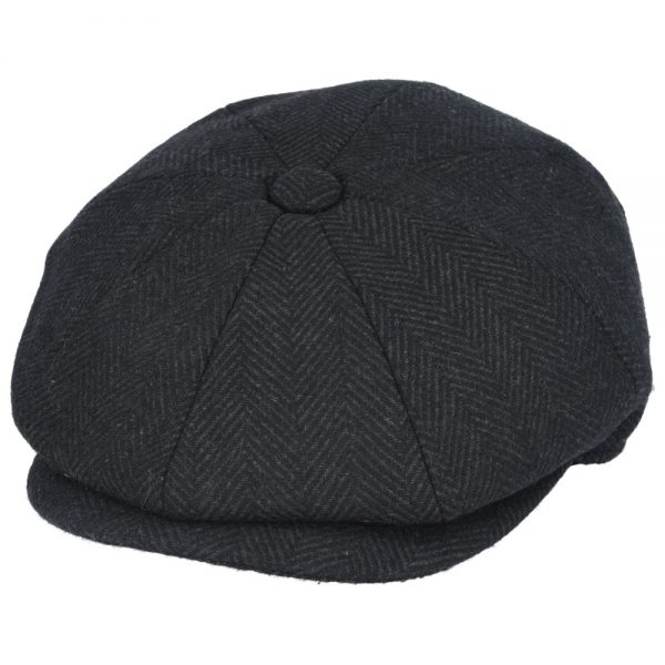 Maz Country Tweed Herringbone Newsboy Cap - Black