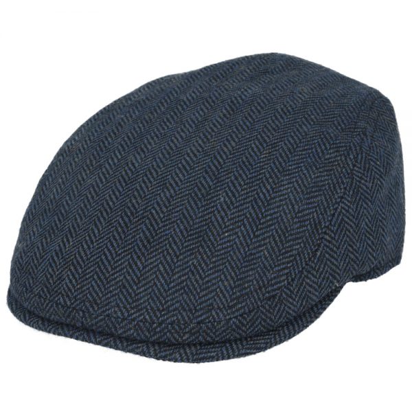 Maz Country Tweed Herringbone Flat Cap - Navy