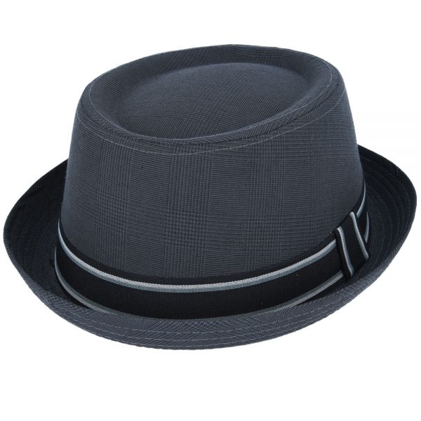 Cotton Pork Pie Hat With Strip Band - Dark Grey