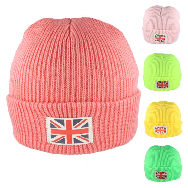 Maz Vintage Union Jack Beanie Flag - Green,Yellow,Coral,Mustard,Pink