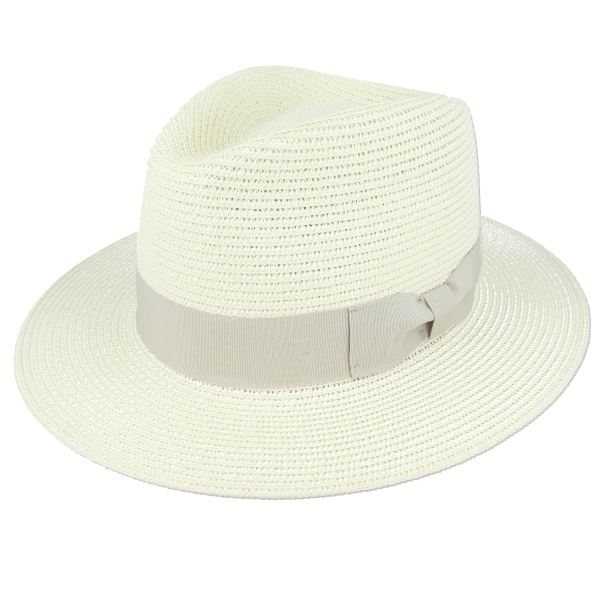 Limited Edition Straw Fedora Hat With Cream Band - Cream