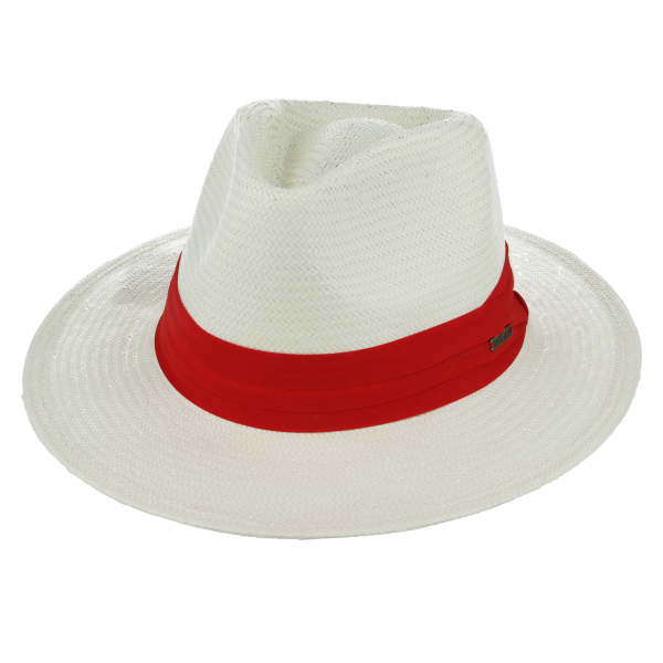 Limited Edition Paper Straw Panama Hat With Red Band - Cream