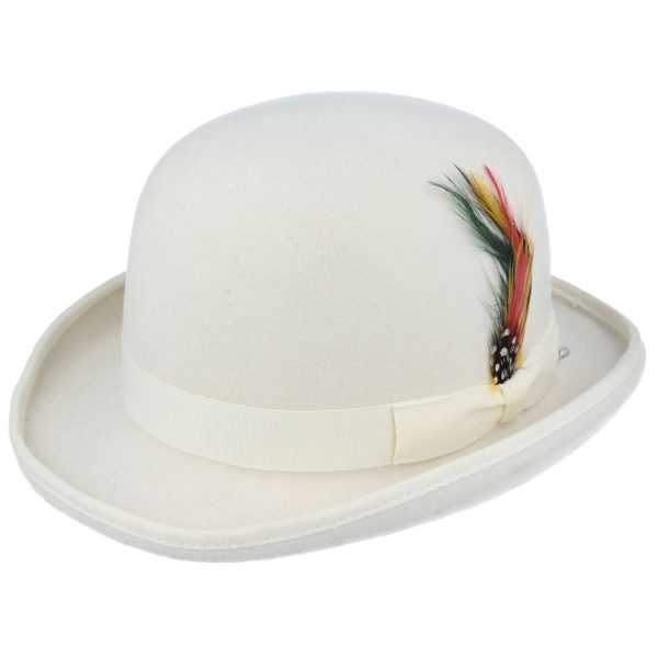 Classic English Wool Bowler Hat - White