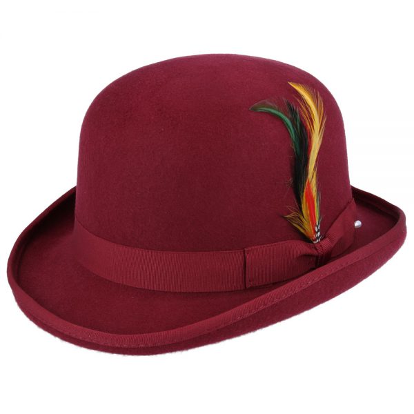 Classic English Wool Bowler Hat - Maroon