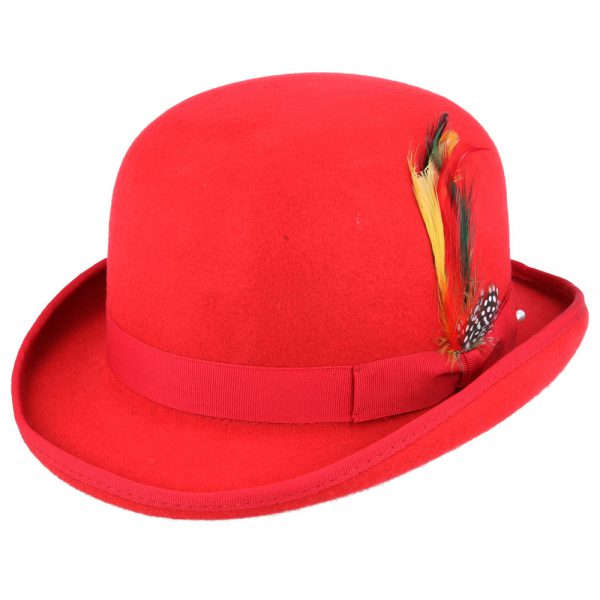 Classic English Wool Bowler Hat - Red