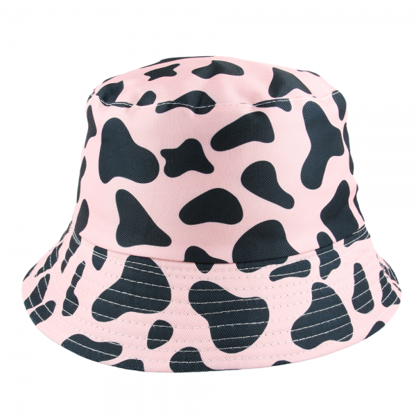 Maz Reversible Cow Print Pattern Fisherman Bucket Hat - Black /Pink