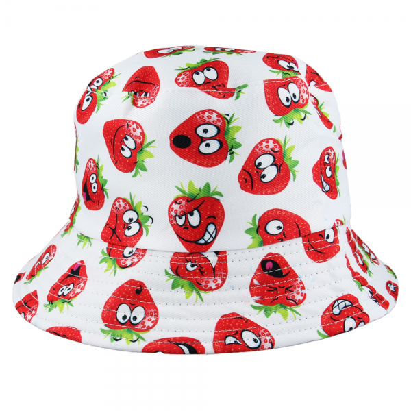 Maz Reversible Strawberry Print Pattern Fisherman Bucket Hat - White /Red