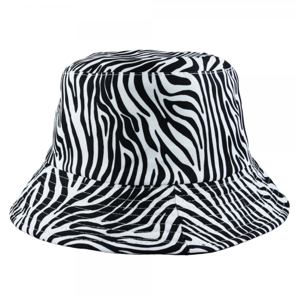 Maz Reversible Zebra Pattern Fisherman Bucket Hat - White