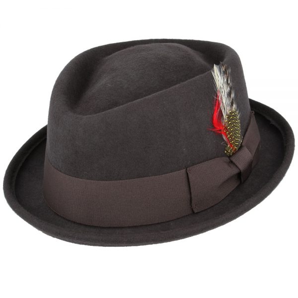 Maz Felt Diamond Crown Pork Pie Hat - Brown