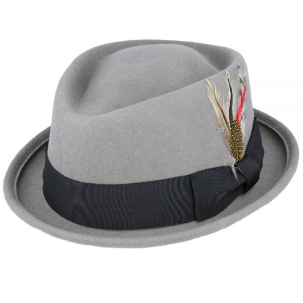 Maz Crushable Diamond Crown Pork Pie Hat - Grey