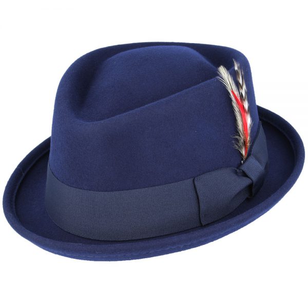 Maz Crushable Diamond Crown Pork Pie Hat - Navy