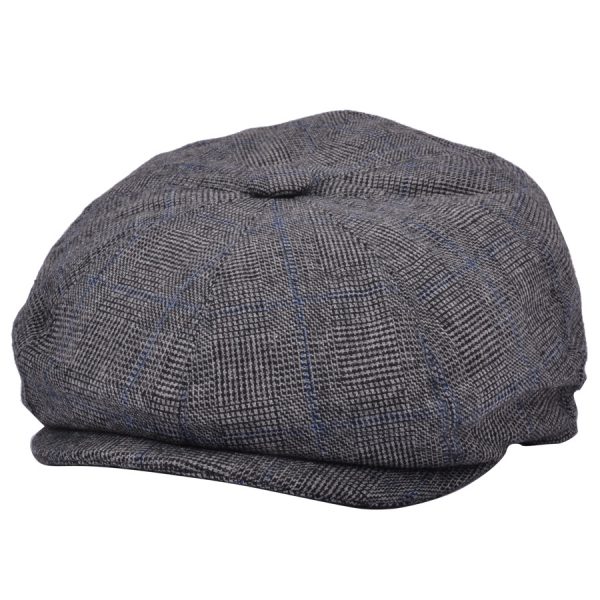 G&H Check Tweed Newsboy Cap - Grey