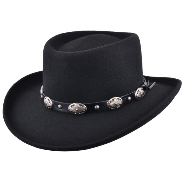 Maz Crushable Wool Felt Gambler Hat with Buckle Band - Black