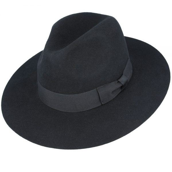 Gladwin Bond Stiff Wide Flat Brim Wool Fedora Hat