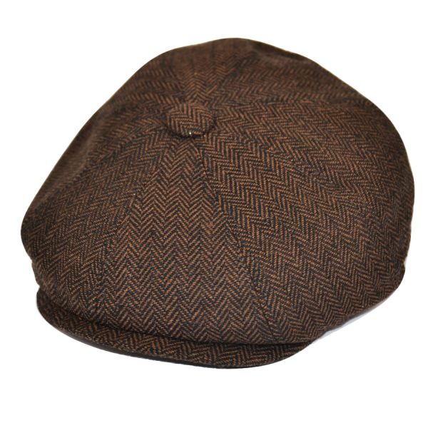 G&H Herringbone Gatsby 8 Panel Newsboy Cap - Brown