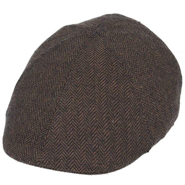 G&H Herringbone Six Pane Flat Cap - Brown