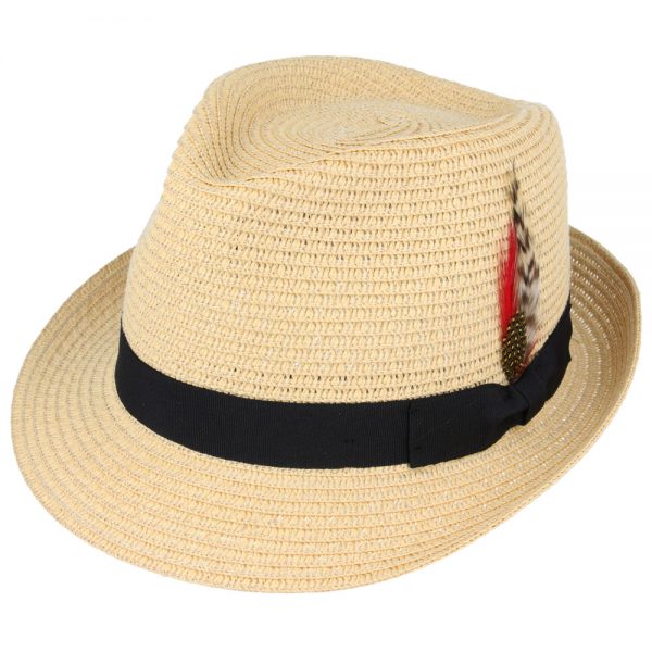 Summer Paper Straw Trilby Hat - Beige
