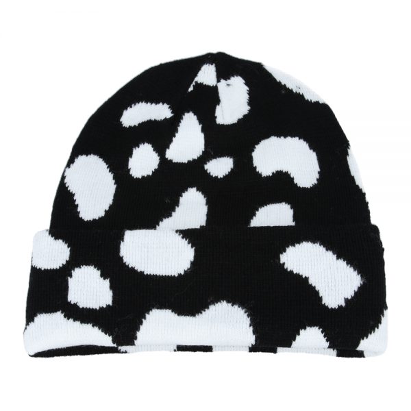 Maz Cow Print Knit Trawler Beanie - Black