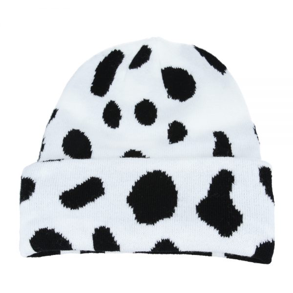Maz Cow Print Knit Trawler Beanie - White