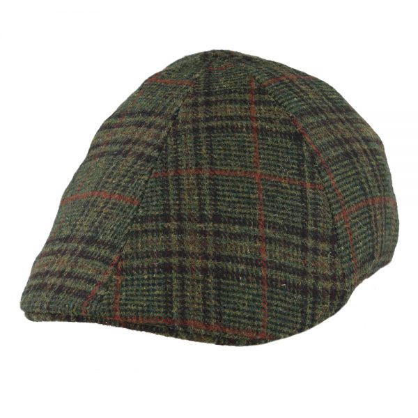 Maz Six Panel Window check Herringbone Flat Cap - Green