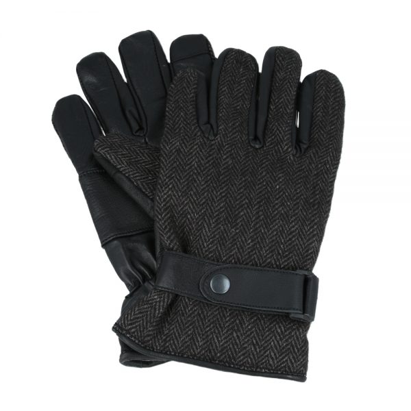 Maz Men’s Genuine Leather & Herringbone Gloves With Touch Screen - Black