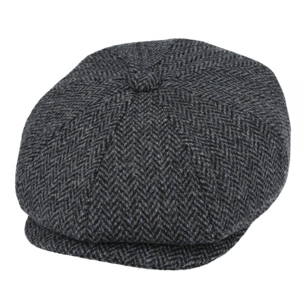 Maz Herringbone 8 Panel Newsboy Cap - Dark Grey