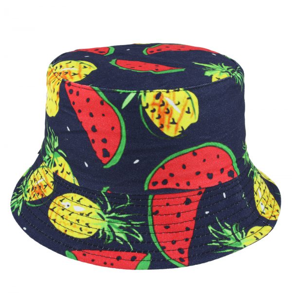Mix watermelon Pineapple Summer Cotton Bucket Hat - Navy