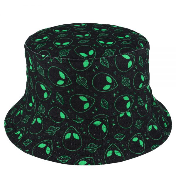 Alien Planet Pattern Summer Cotton Fisherman Bucket Hat - Black-Black-Pre Packs 6 Hats