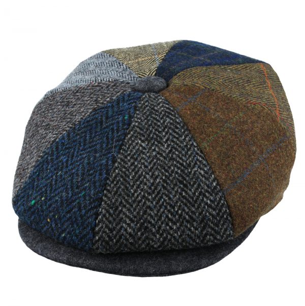 Maz Donegal Tweed Herringbone Patch Newsboy Cap - Multi Colour