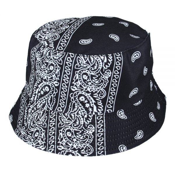 Maz Reversible Paisley Print Pattern Bucket Fisherman Hat - Black