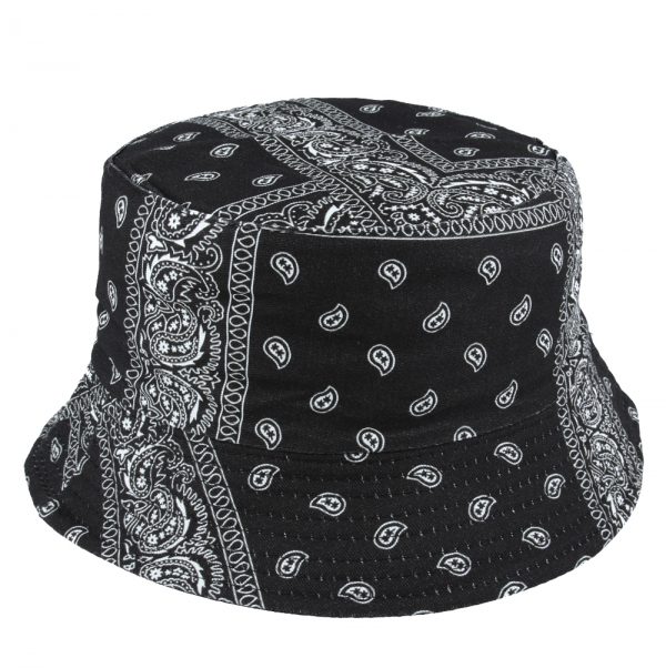 Maz Reversible Paisley Print Pattern Bucket Fisherman Hat - Black