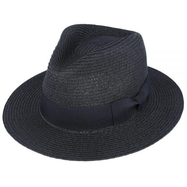 Summer Paper Straw Fedora Hat - Black
