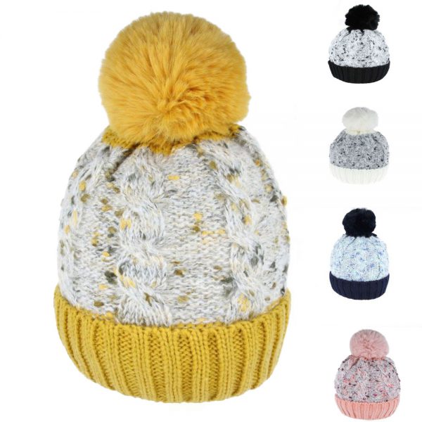 Maz Pom Pom Cable Knit Beanies with Warm Liner Multiple Colours
