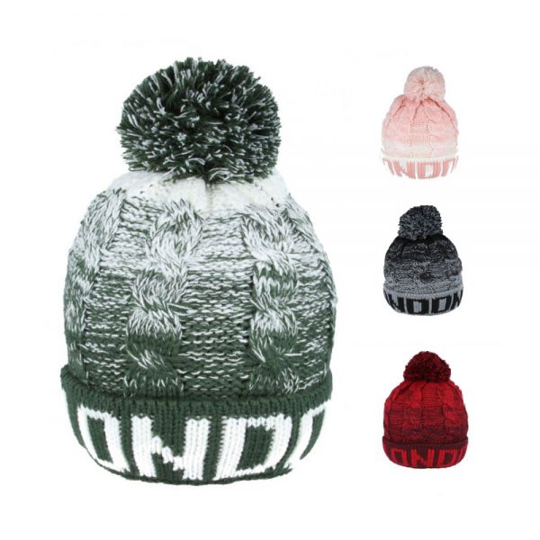 Maz London Cable Knit Beanies with Warm Liner Multiple Colours - Green, Pink, Red, Black