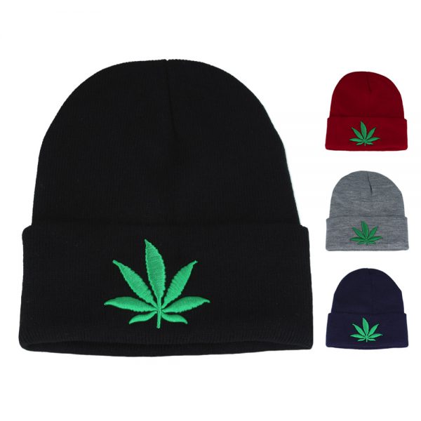 Maz Unisex Green Leaf Ribbed Knitted Beanie - Mix Colours