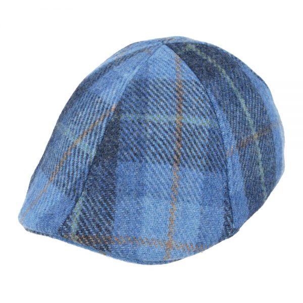 Maz Duckbill Six Panel Check Tweed Wool Flat Cap - Navy
