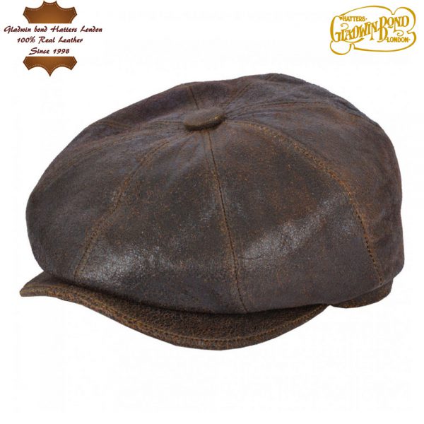 Gladwinbond Sheep Skin Newsboy Leather Cap - Brown