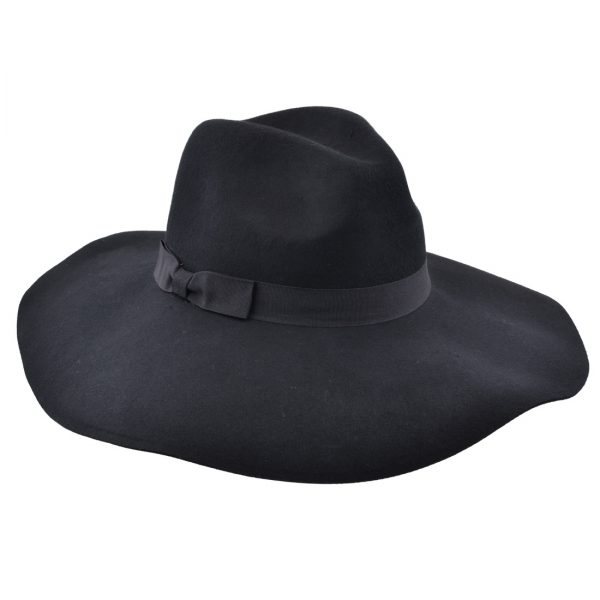 Maz Wide Brim Wool Felt Floppy Hat Black