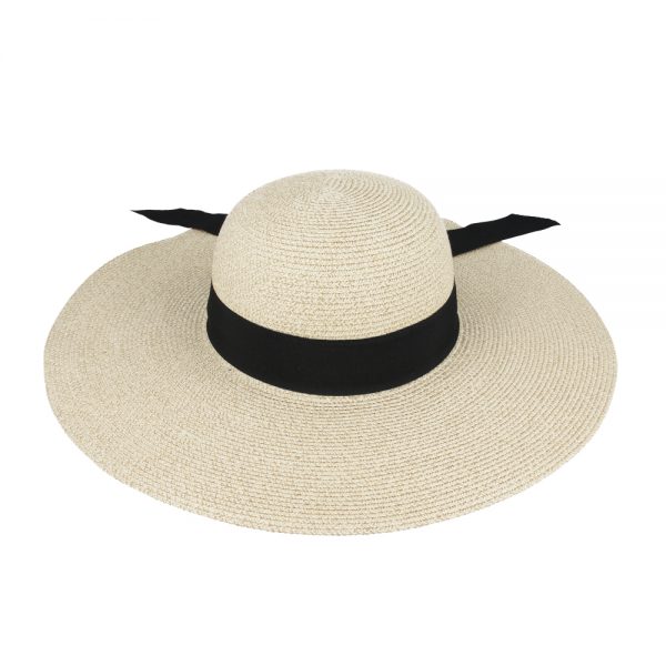Ladies Summer Paper Straw Wide Brim Floppy Hat With Grosgrain Band