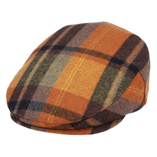 Maz Country Side Check Tweed Flat Cap - Orange