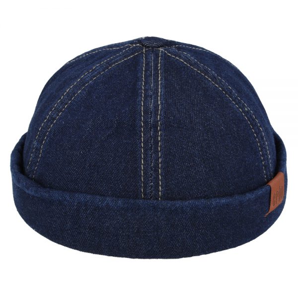 Maz Cotton Denim Docker Rolled Cuff Retro Fashion Brimless Hat - Denim