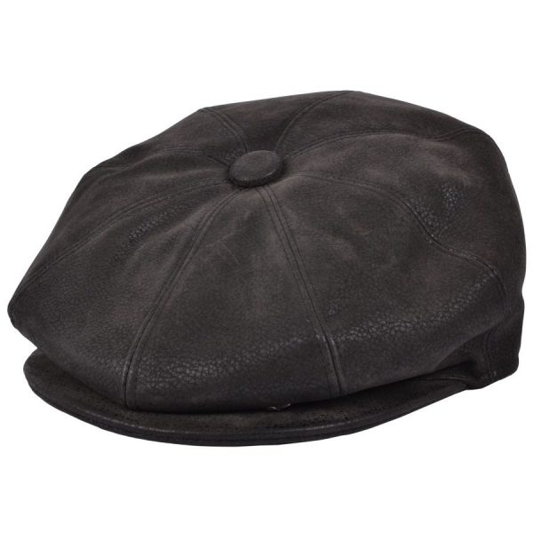 Maz Leather Look Pu Newsboy Cap - Black